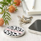 Afdrukken van koe, Koeien, zwart-wit, Jouw naam Sleutelhanger (Zijkant)