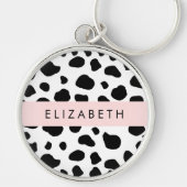 Afdrukken van koe, Koeien, zwart-wit, Jouw naam Sleutelhanger (Voorkant)