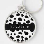 Afdrukken van koe, Koeien, zwart-wit, Jouw naam Sleutelhanger (Voorkant)