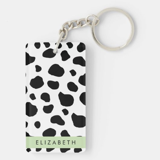 Afdrukken van koe, Koeien, zwart-wit, Jouw naam Sleutelhanger (achterkant)