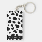 Afdrukken van koe, Koeien, zwart-wit, Jouw naam Sleutelhanger (achterkant)