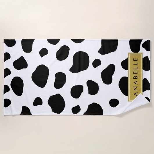 Afdrukken van koe, Koeien, zwart-wit, Jouw naam Strandlaken (Voorkant)