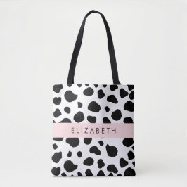 Afdrukken van koe, Koeien, zwart-wit, Jouw naam Tote Bag