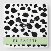 Afdrukken van koe, Koeien, zwart-wit, Jouw naam Vierkante Klok (Voorkant)