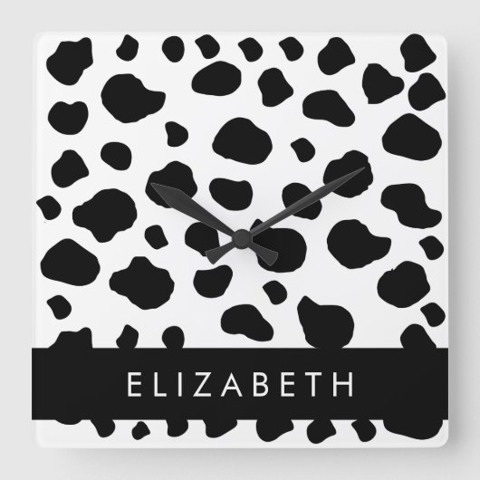 Afdrukken van koe, Koeien, zwart-wit, Jouw naam Vierkante Klok (Voorkant)
