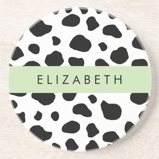 Afdrukken van koe, Koeien, zwart-wit, Jouw naam Zandsteen Onderzetter (Voorkant)