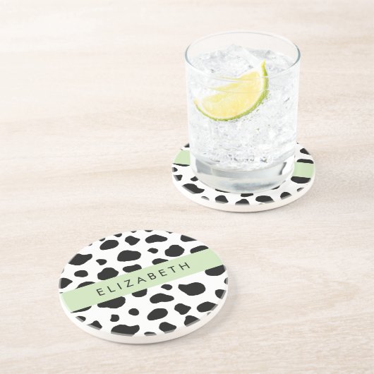 Afdrukken van koe, Koeien, zwart-wit, Jouw naam Zandsteen Onderzetter (Zijkant)