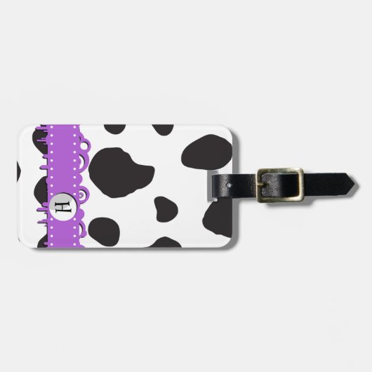 Afdrukken van koe, Koeien, zwart-wit, monogram Bagagelabel (Voorkant horizontaal)