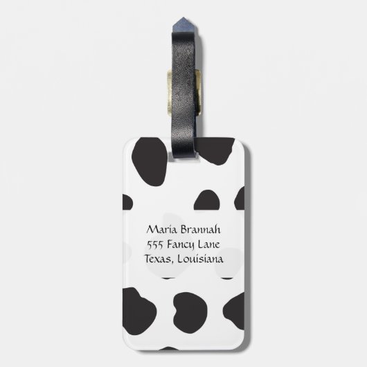 Afdrukken van koe, Koeien, zwart-wit, monogram Bagagelabel (Achterkant verticaal)