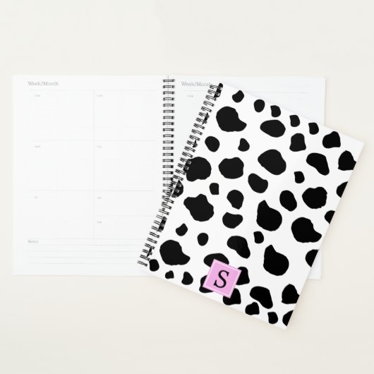 Afdrukken van koe, Koeien, zwart-wit, monogram Planner (Display)