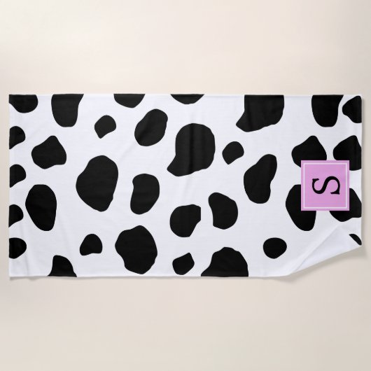 Afdrukken van koe, Koeien, zwart-wit, monogram Strandlaken (Voorkant)