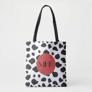 Afdrukken van koe, Koeien, zwart-wit, monogram Tote Bag