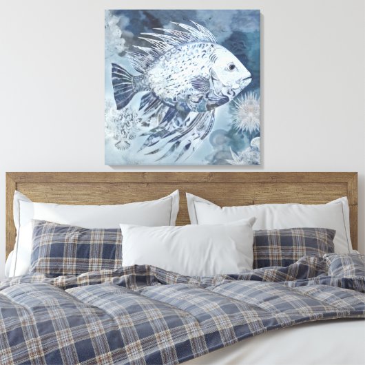 Afdrukken van kustboho Fish Canvas (Insitu (Slaapkamer))