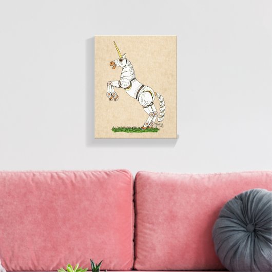 Afdrukken van mechanische Unicorn Canvas (Insitu (Woonkamer))