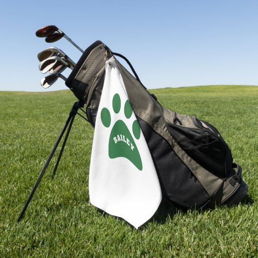 Afdrukken van Monogram Cute Paw Golfhanddoek (Groen)