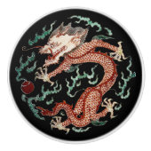 Afdrukken van oude Chinese Dragon & Flaming Pearl Keramische Knop (Voorkant)