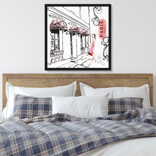 Afdrukken van Parijs en Mode Stretched Canvas (Insitu (Slaapkamer))