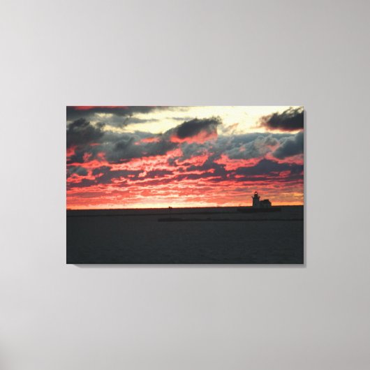 Afdrukken van Red Sunset (vuurtoren) Canvas (Voorkant)