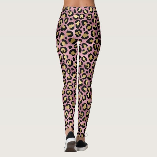 Afdrukken van roze en goudluipaarden leggings (Achterkant)