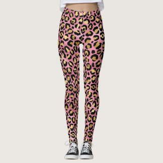 Afdrukken van roze en goudluipaarden leggings