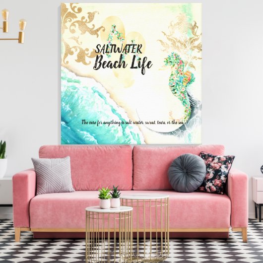 Afdrukken van Saltwater Beach Life Seahorse Faux C (Insitu (Woonkamer))