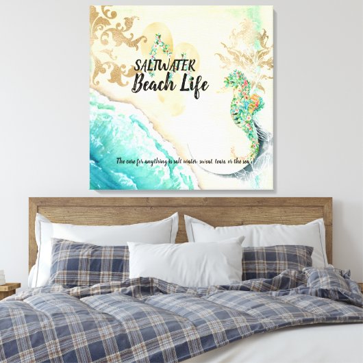 Afdrukken van Saltwater Beach Life Seahorse Faux C (Insitu (Slaapkamer))