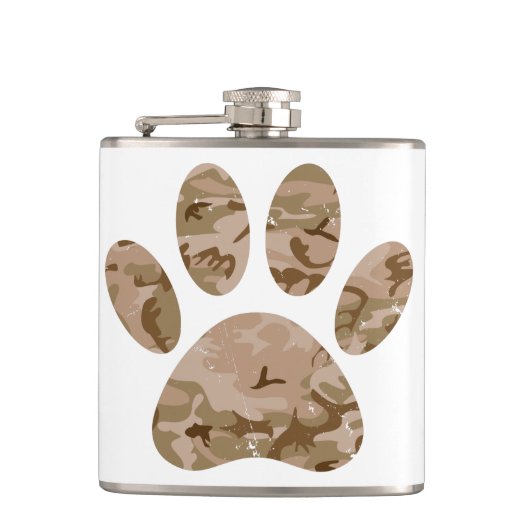 Afdrukken van speciale woestijn-camo dog pow heupfles (Voorkant)