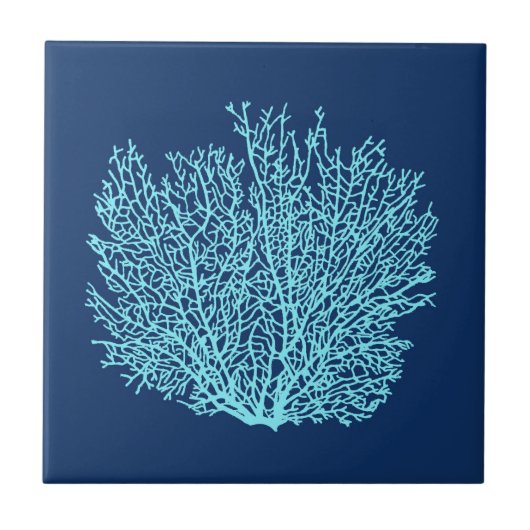 Afdrukken van ventilatorkoraal, Aqua op diepkobalt Tegeltje (Voorkant)