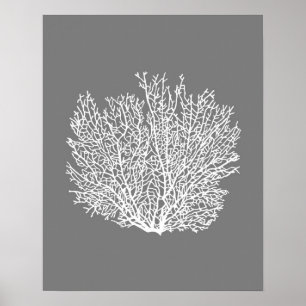 Afdrukken van ventilatorkoraal, Bleek zilver op mi Poster