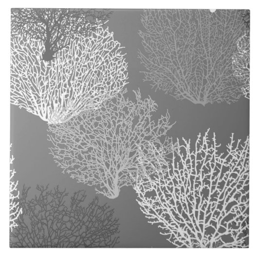 Afdrukken van ventilatorkoraal, schaduwen van zilv tegeltje (Voorkant)