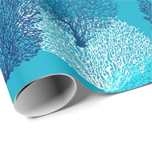 Afdrukken van ventilatorkoralen, Turquoise, Aqua e Cadeaupapier (Rol Hoek)
