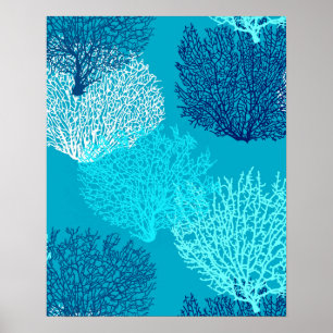 Afdrukken van ventilatorkoralen, Turquoise, Aqua e Poster