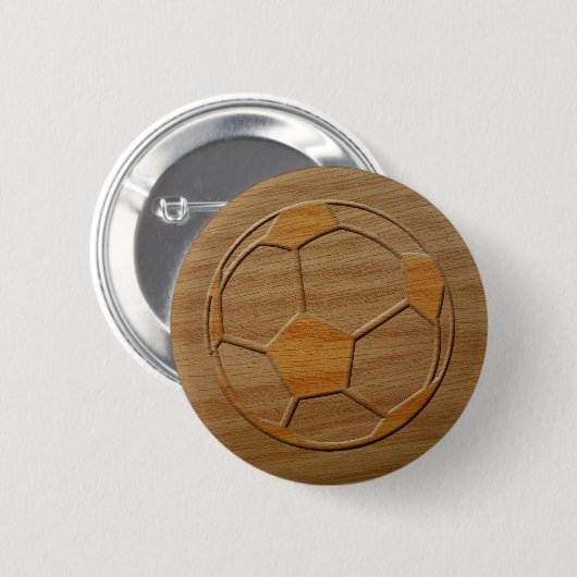 Afdrukken van Voetbal in hout Ronde Button 5,7 Cm (Voorkant /achterkant)