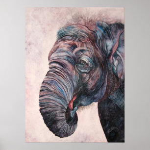 Afdrukken van Waterverf met Afrikaanse olifant Poster