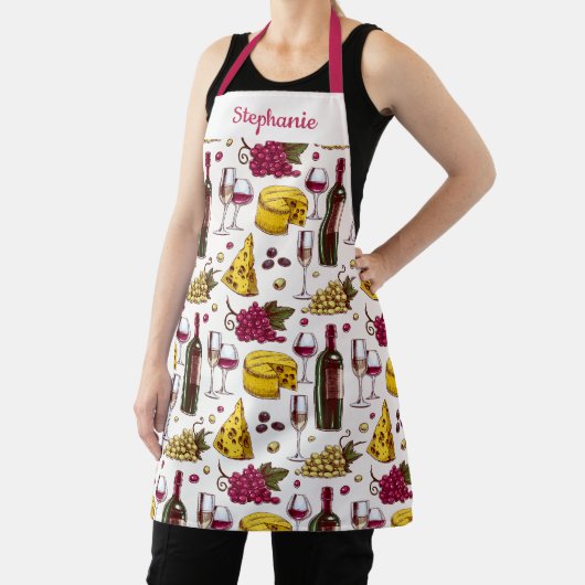 Afdrukken van wijn en kaas, aangepast tekstplatfor schort (Insitu)