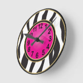 Afdrukken van zebra met warmroze ronde klok (Hoek)