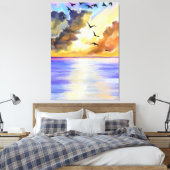Afdrukken van zee Sunset Flying Birds Canvas - sch (Insitu (Slaapkamer))