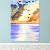 Afdrukken van zee Sunset Flying Birds Canvas - sch (Insitu (Houten vloer))
