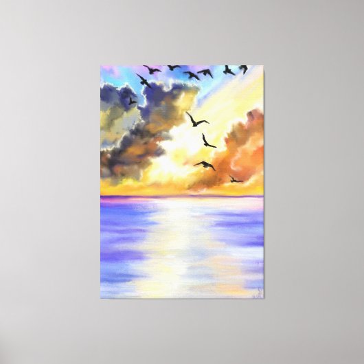 Afdrukken van zee Sunset Flying Birds Canvas - sch (Voorkant)