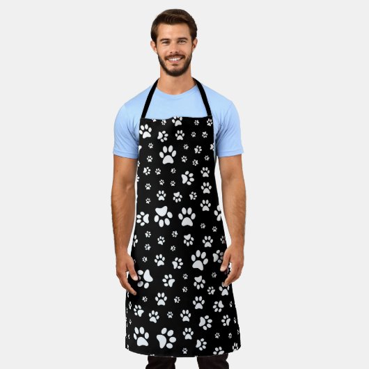 Afdrukken van zwart-wit en witwagentje schort (Gedragen)