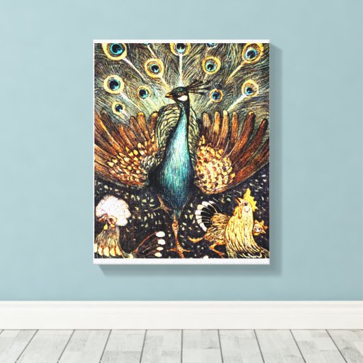 Afdrukken waterverf Peacock Stretched Canvas (Insitu (Houten vloer))