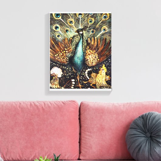 Afdrukken waterverf Peacock Stretched Canvas (Insitu (Woonkamer))