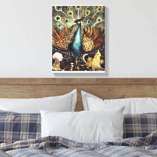 Afdrukken waterverf Peacock Stretched Canvas (Insitu (Slaapkamer))