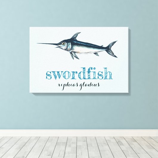 Afdrukken zwaardvis Vergerold Canvas (Insitu (Houten vloer))