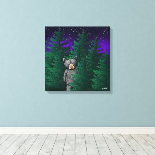 Afdrukken zwart Beer met opgerold Canvas (Insitu (Houten vloer))