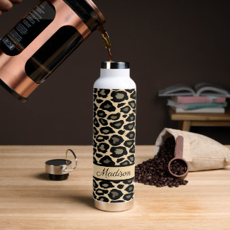 Afdrukken zwart en tan leopard op maat waterfles