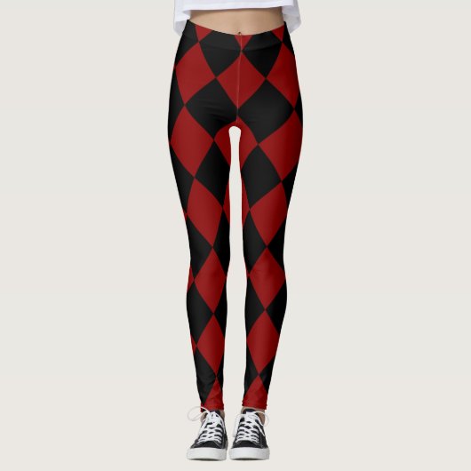 Afdrukken zwart-wit en rood diamant leggings (Voorkant)
