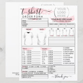 Afdrukkleding T-shirtsbestelformulier (Voorkant / Achterkant)
