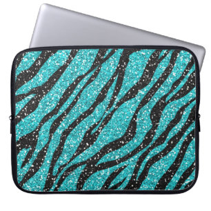Afdruklaptophoes met turkooizen en zwarte zebra laptop sleeve