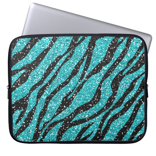 Afdruklaptophoes met turkooizen en zwarte zebra laptop sleeve (Voorkant)